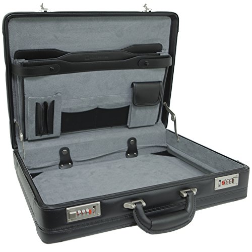 Alpine Swiss Mens Briefcase | Expandable Genuine Leather Attache Briefcase For Men | Dual Combination Lock Business Case