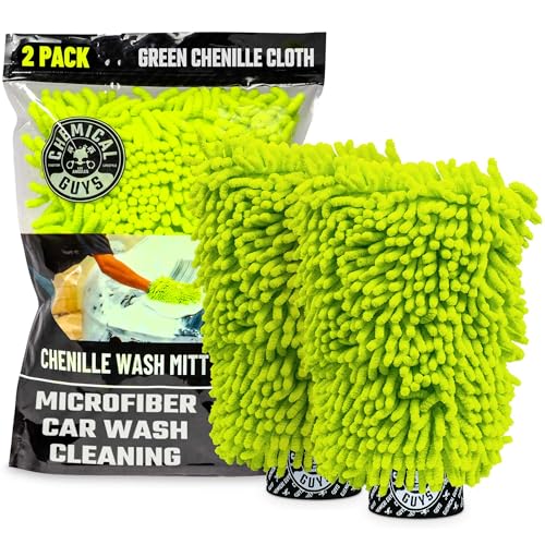 Chemical Guys MIC49302 Chenille Premium Scratch-Free Microfiber Wash Mitt, Lime Green, 9.6" x 2.3" x 7" (2 Pack)