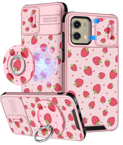 Buleens for Moto G Stylus 5G 2024 Case - with Ring Stand & Camera Cover Aesthetic Cute Designed for Women Girls Girly Kawaii Strawberry Phone Case for Motorola G Stylus 5G 2024 Compatible with Magsafe