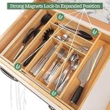 randomgrounds Utensil Drawer Organizer - 3" Deep 100% Bamboo Wooden Expandable Adjustable Kitchen Silverware Flatware Cutlery and Accessories Home Pantry Storage Organization Tray with Magnetic Lock