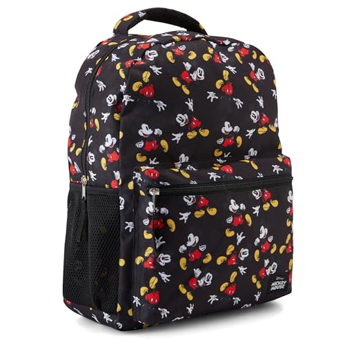 Disney Mickey Mouse Bookbag Backpack - Mickey and Minnie Mouse Allover Backpack for School - Backpack for Boys, Girls, Kids, Adults - Great Bag For Gym, Park and Camp (Black)