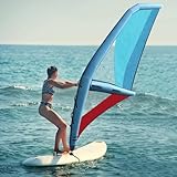 Professional Inflatable Windsurf SUP Sail Inflatable Paddle Board Windsurfing 360° Rotatable Base, Visualization Window, Inflatable Pump, Blue