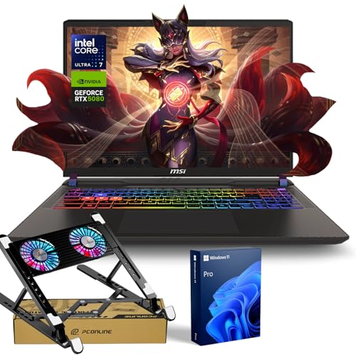 MSI Vector 16 HX RTX 5080 16" QHD+ 240Hz Display, Ultra 7 255HX(Beats i9-13900HX), NVIDIA GeForce RTX 5080 AI Pro Gaming Laptop, 32GB DDR5, 1TB SSD, RGB Backlit, Bundle with PCO Notebook Fold Radiator