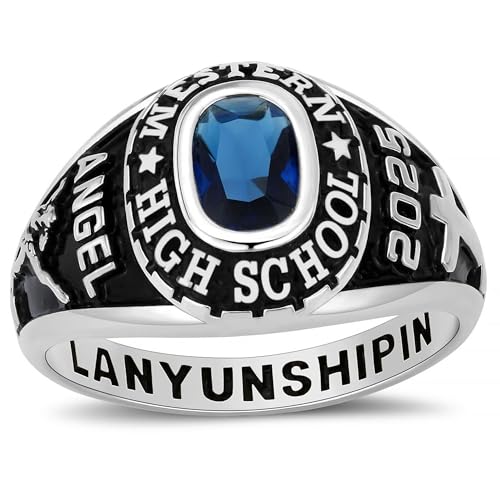 Ccjcinata Custom Class Rings - Fully Personalized Graduation Rings for Women in 10KT Gold or 925 Sterling Silver, Size 5-15