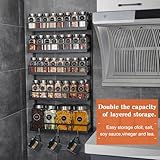 X-cosrack Wall Mount Spice Rack Organizer 5 Tier Height-Adjustable Hanging Spice Shelf Storage for Kitchen Pantry Cabinet, Dual-Use Seasoning Holder Rack with Hooks, Black-Patented