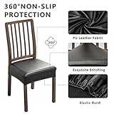 NILUOH Waterproof Seat Covers for Dining Room Chairs Set of 6, Pu Leather Chair Seat Slipcovers Dining Chair Cover Removable Washable Chair Protctor Cover, Rear Covers (PU-Black)