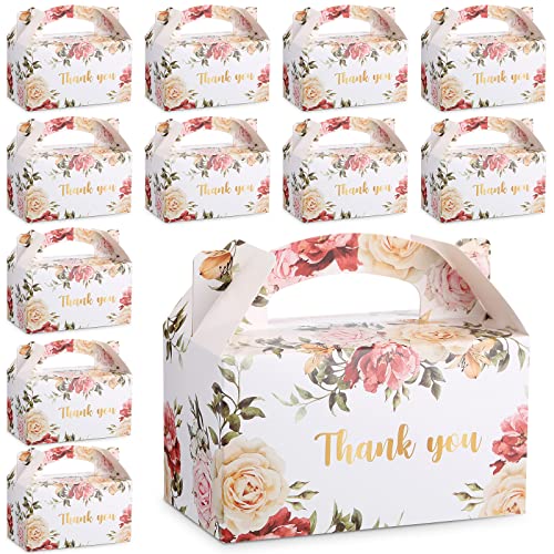 Xinnun 50 Pcs Thank You Treat Boxes Floral Design Gift Boxes Flower Gable Boxes Wedding Party Favor Boxes for Tea Party