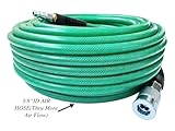 SANFU Polyurethane(PU) Reinforced 3/8”ID x 100ft, Air Hose, Non-kinking With 3/8” Reassembled Industrial High Flow Quick Coupler and Plug, Bend Restrictor, Dark Green(100’)