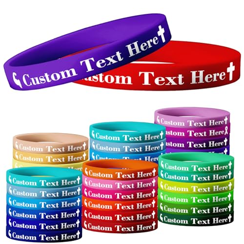 Custom Rubber Bracelets 100 - 1000 PCS- Bulk Wristbands for Events. Personalized Bracelets with Clear Icon & Text Printing. Custom Wristbands for Promotion, Motivation, Expression, Gifts, and Support