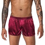 FIROTTII Men's Satin Boxers Silk Satin Boxers Sleep Lounge Shorts Pajamas Bottom (WineRed M)