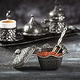 Candy Bowl with Lid, Decorative Turkish Delight Container, Metal Fancy Serving Dish, Mini Sugar Holder with a Premium Gift Spoon (Silver)