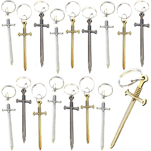 mypush popo 24 pcs Bulk Sword Mini Goodie Bag Figurine Alloy keychain Party Favors for Classroom Carnival Prize Kids Birthday Gifts