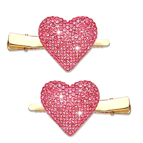 NVENF Valentine’s Day Heart Hair Clips for Women Rhinestone Glitter Enamel Heart Hairpins Sweet Lovely Heart Hair Barrettes Styling Hair Accessory Valentines Gift (Pink Rhinestone Heart)