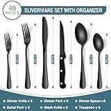 Black Silverware Set, Umite Chef 49-Piece Flatware Set with Drawer Organizer, Durable Stainless Steel Cutlery Set for 8, Tableware Eating Utensils with Steak Knives for Home Restaurant