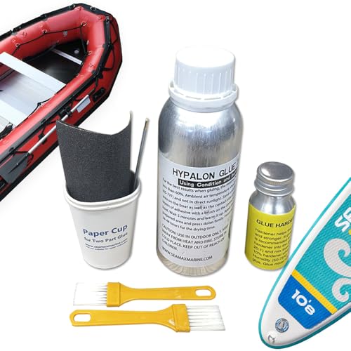 Seamax Adhesive Repair Kit, Professional Hypalon Version (2 Part Kit - 250ml Glue & 25ml Hardener), Suitable for Inflatable Boats, SUP, Towable Tubes, Rafts, Good for Boat Parts & Transom Repairs