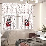 PJHEQOXE Cute Cat Kitchen Window Curtains Valance and Tier Set 36 Inch, White Modern Rod Pocket Short Tier Curtain for Bathroom, Small Cafe Curtains for Laundry Room,Basement,Kid's Room