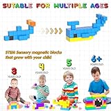 54 PCS Magnetic Blocks, Magnetic Building Blocks for Toddlers 3+, Montessori Toys, Magnetic Cubes, Preschool STEM Educational Sensory Magnet Toys for Kids Ages 3-5 Year Old Boys and Girls