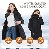 IKAZZ Long Winter Coats For Women, Water-Resistant Thicken Warm Full-Zip Insulated Fashion Vegan Down Parkas, Plus Size Jacket with Adjustable Hood Pockets, Soft and Comfy for All-Day Wear, Black XXL