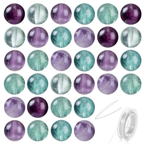 100pcs Natural Mixed Fluorite Beads 8mm Round Stone Semi Precious Gemstone Loose Spacer Energy Healing Crystal Beads for Jewelry Making Crafts Bracelets Necklaces