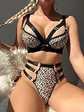 Avidlove Sexy Lingerie for Women Leopard Print Lingerie Set with Underwire Strappy Bra and Panty Set Push Up(M)