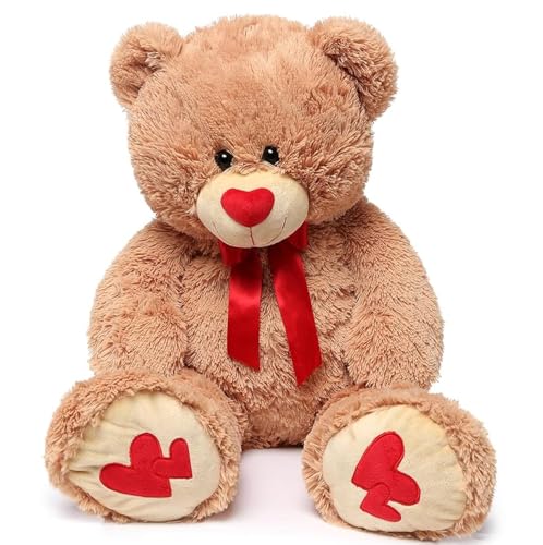 MorisMos Love Heart Giant Teddy Bear, 36inch Big Love Bears with Bow Tie, Large Stuffed Animals for Girlfriend, Boyfriend, Brown