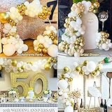 KARLURE White and Gold Balloon Arch Kit,145pcs White Gold Clear Balloons for Wedding Anniversary Engagement Birthday Baptism Baby Shower Retirement Party Decorations