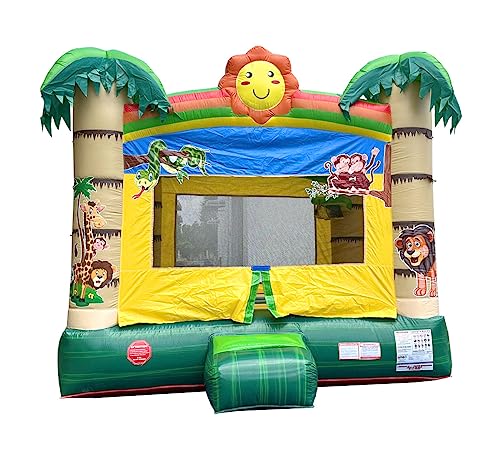 Crossover Inflatable Bounce House - Commercial Grade Party Playhouse Tropical Jungle Smiley Face Slide & Blower - for Kids & Toddlers - Backyard Outdoor Jump Fun - W/Stakes & Storage Bag 13x12x14.5ft