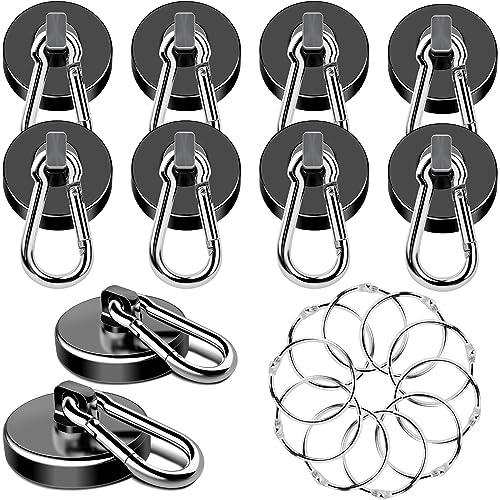 MIKEDE Magnetic Hooks Heavy Duty, 110LBS+ Strong Neodymium Magnets with Swivel Carabiner Hook, Black Magnetic Hangers Magnet Hooks for Locker, Home, Cruise Cabin, Office - 10 Pack