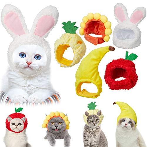 Weewooday 5 Pieces Cat Costume Easter Bunny Hat Outfit with Ears Funny Cat Hat and Small Dogs Kitten Puppy Party Easter Costume Accessory Headwear(Cute Style)