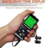 SWDSTP Personal Portable Radio AM/FM, Mini Radio with Digital Tuning LCD Display and Backlight Time, Rechargeable Pocket Radio with Earphone, Walkman Radio with Clip for Walking, Jogging