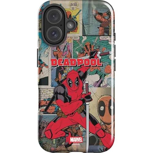 Skinit Impact Phone Case Compatible with iPhone 16 - Officially Licensed Marvel Deadpool Deadpool Collage Design