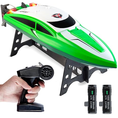 Force1 Velocity Green Fast RC Boat- Remote Control Boats for Adults and Kids, Underwater Speed Racing Mini RC Toy for Pools and Lakes, 2.4GHZ Transmitter, 2 Rechargeable Batteries, Low Battery Alert