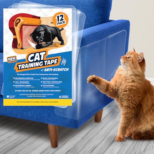 Panther Armor Cat Scratch Deterrent Double Sided Anti Scratching Sticky Tape - Furniture Protector and Cat Training Tape - Couch Corner Protector for Cats (12-Pack)