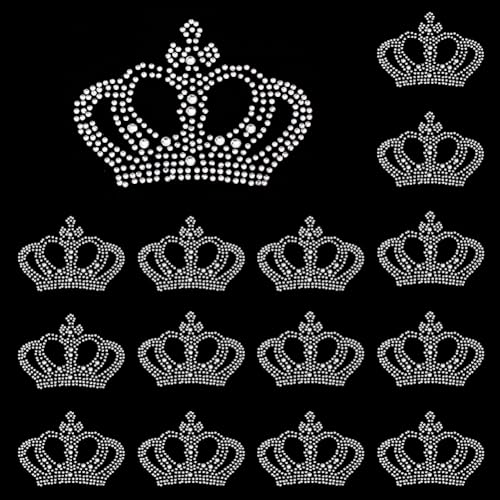 FINGERINSPIRE 15 PCS Crown Rhinestone Iron on Transfer Glitter Crystal Crown Pattern Rhinestone Patches Hotfix Rhinestone Patches Crown Iron on Patches for Clothes Dress Decor DIY Crafts Handwork