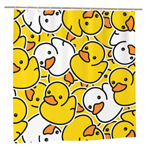 Fiokroo Cute Yellow Duck Shower Curtain 72x72in Waterproof Polyester Fabric Bath Curtain with 12 Hooks, Shower Curtains Sets for Home Bathroom Decor