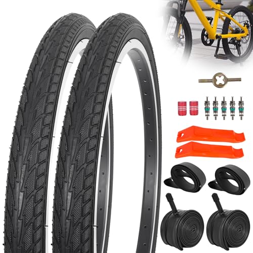 RUHUO 2Sets 20x1.75 Street Tires and Tubes, Puncture Resistant Folding Bike Tire Sets 47-406 Compatible with Road Bike Street Bicycle E-Bike Wheelchair Directional Tread Low Resistance