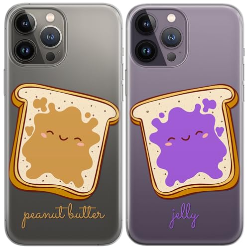Cavka Matching Couple Cases Compatible for iPhone 16 15 14 13 12 11 Pro Max Mini Xs X 6s 8 Plus 7+ Xr 10 SE 5 Flexible Toast Pair Print Kawaii Pair Friends Cute Food Peanut Jelly Slim fit Design