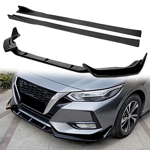 Q1-TECH, 9-Piece Front Bumper Lip Kit & Side Skirt Extensions Diffuser Set Compatible with 2020-2023 Nissan Sentra Sedan/4DR Only, Front Lip Spoiler Air Chin Body Splitter ABS (Painted Black)