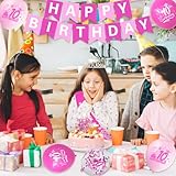 10th Birthday Decorations for Girl, Hot Pink Glitter Double Digits Birthday Cake Topper and Sash, Happy Birthday Banner, Silver 10th Birthday Crown, NO.10 Birthday Foil Balloons, Latex Balloons