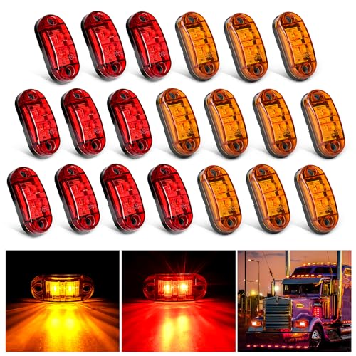 Nilight 2.5Inch Oval Side Marker Light 20PCS 2 Diode LED Trailer Indicator Clearance Lights Waterproof Surface Mounted for 10-30V Truck Camper Boat Lorry