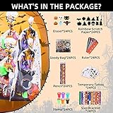 192 Pcs 24 Pack Assorted Halloween Stationery, Party Favors for Kids, Goodie Bags Stuffers Set Including Pencils, Rulers, Stamps and Erasers in Trick or Treat Bags