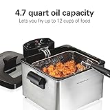 Hamilton Beach Electric Deep Fryer with Lid 4.5 Liters / 19 Cups Oil Capacity, Temperature Control, View Window, Professional Style, 1800 Watts, Three Frying Baskets, Stainless Steel