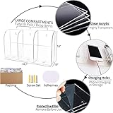 Pansyling Large Acrylic 3-Slot Wall Mounted Smart Phone Charging Holder Station Clear Hanging TV Remote Controls Holder Media Organizer Wall Pansyling