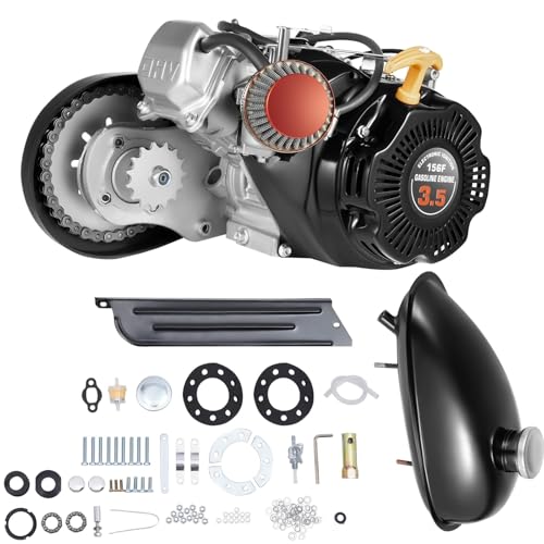 HZOPUTLH 100CC 4-Stroke Gasoline Engine Set, Bicycle Engine Kit (Chain Clause) Motorized Bike Motor Kit, Hand Start Single Cylinder Motorized Bike Conversion Kit, Black, Silver