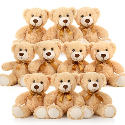 MaoGoLan Bulk Teddy Bear Baby Shower, 10 Packs Small Teddy Bear Stuffed Animals in Bulk,13.5" Small Stuffed Bears Plush for Wedding,Birthday,Christmas, Party Decorations