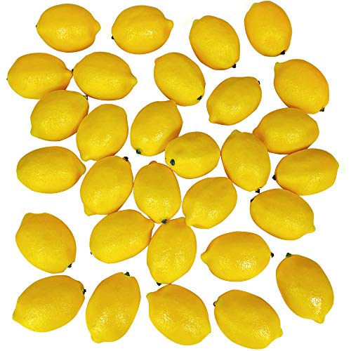 30 Pack Faux Yellow Lemons Artificial Fruits Fake Lemons Lifelike Simulation for Lemonade Party Kitchen Table Summer Decorations Vase Fillers Fruit Bowl Lemon Wreath Garland Photography Props