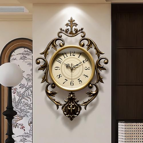 HEBOIX Vintage Wall Clocks Living Room,Decorative Antique Large Wall Clocks,Digital Retro Silent Wall Clock Battery Operated for Bedroom Kitchen Entryway Office Decor 21" x 15"