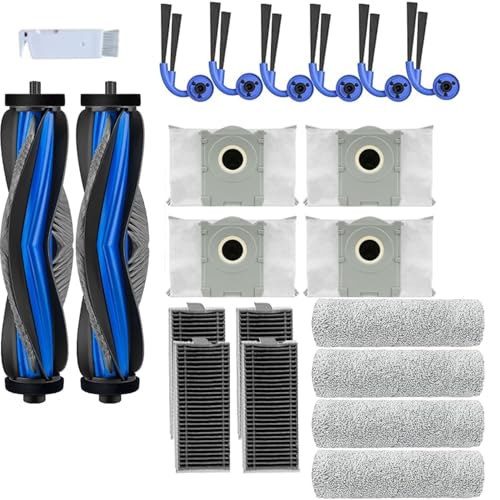 20Pcs Accessories Compatible with Ecovacs Deebot X9 Pro Omni/X9 Pro Robot Vacuum Cleaner,Parts Include 2 Main Brush,4 Roller Mop Pads,4 Hepa Filters,6 Side Brush, 4 Dust Bags,1 Clean Tool