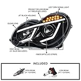 Spec-D Tuning Jet Black LED Bar Projector Headlights Compatible with 2001-2007 Mercedes-Benz W203 C-Class Sedan, Left + Right Pair Headlamps Assembly