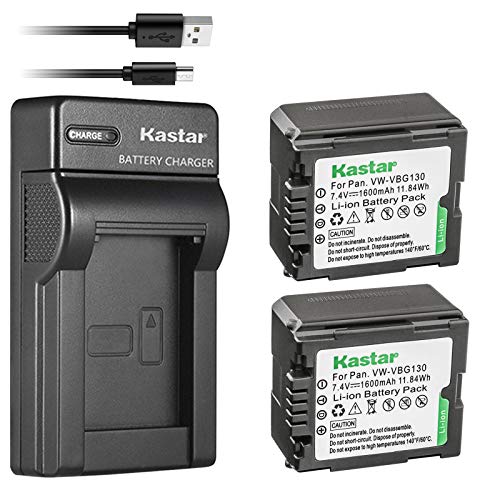 Kastar 2 Battery & Slim USB Charger Replacement for Panasonic VW-VBG070, VW-VBG130, VWVBG260 and SDR-H40, SDR-H80 Series, HDC-HS700, TM700, HS300, TM300, HS250, SD20, HS20, HDC-SDT750 Camcorders etc.